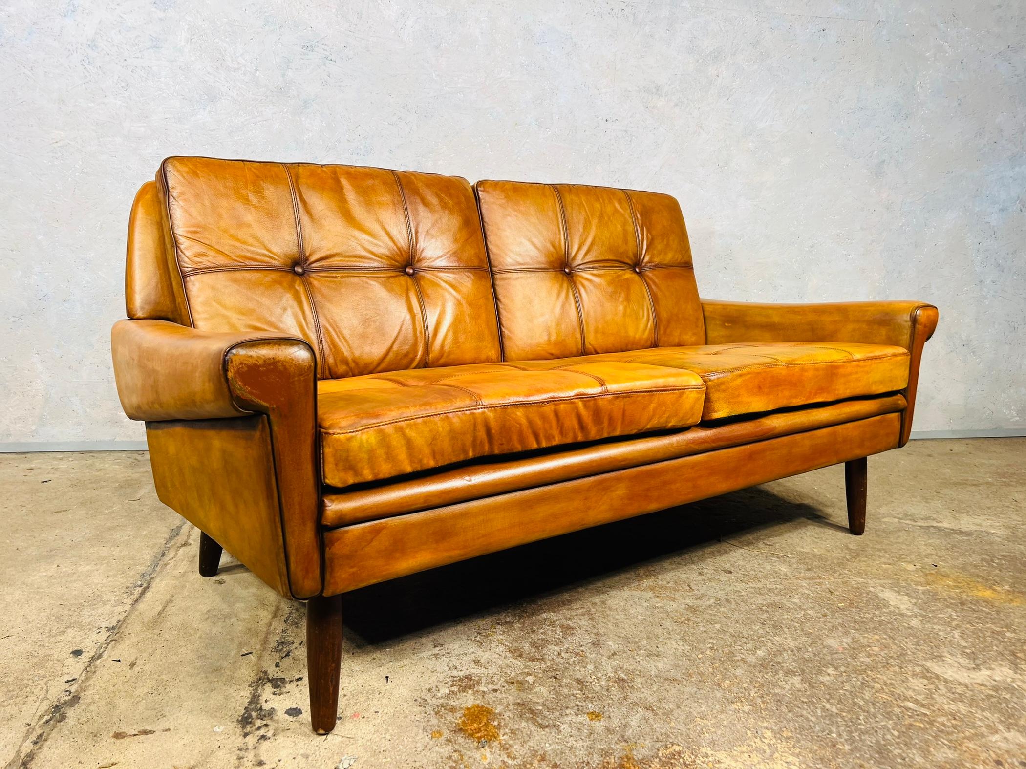 Vintage 70 s Danish Svend Skipper Leather Two Seater Sofa Light Tan #480 3