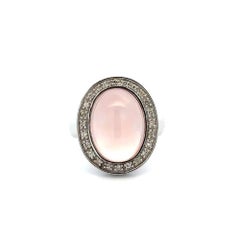 Vintage 7.00 Carat Cabochon Rose Quartz and Diamond Gold Statement Ring
