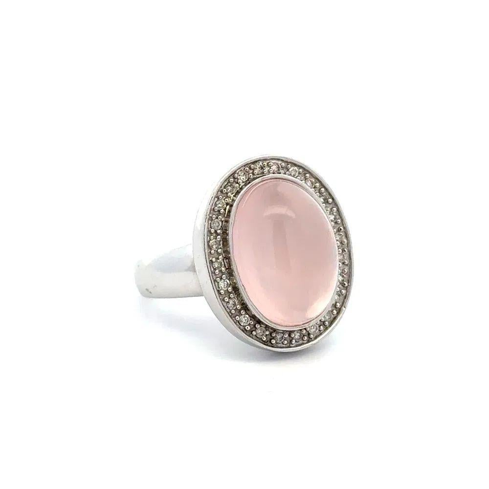 Anillo vintage de oro con cabujón de cuarzo rosa y diamantes de 7,00 quilates Modernista en venta