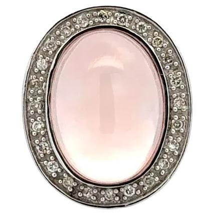 Anillo vintage de oro con cabujón de cuarzo rosa y diamantes de 7,00 quilates en venta