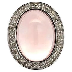 Vintage 7.00 Carat Cabochon Rose Quartz and Diamond Gold Statement Ring