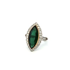 Vintage 7.00 Carat Marquise Tourmaline et RBC Diamond Platinum Ring