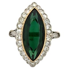 Vintage 7.00 Carat Marquise Tourmaline et RBC Diamond Platinum Ring