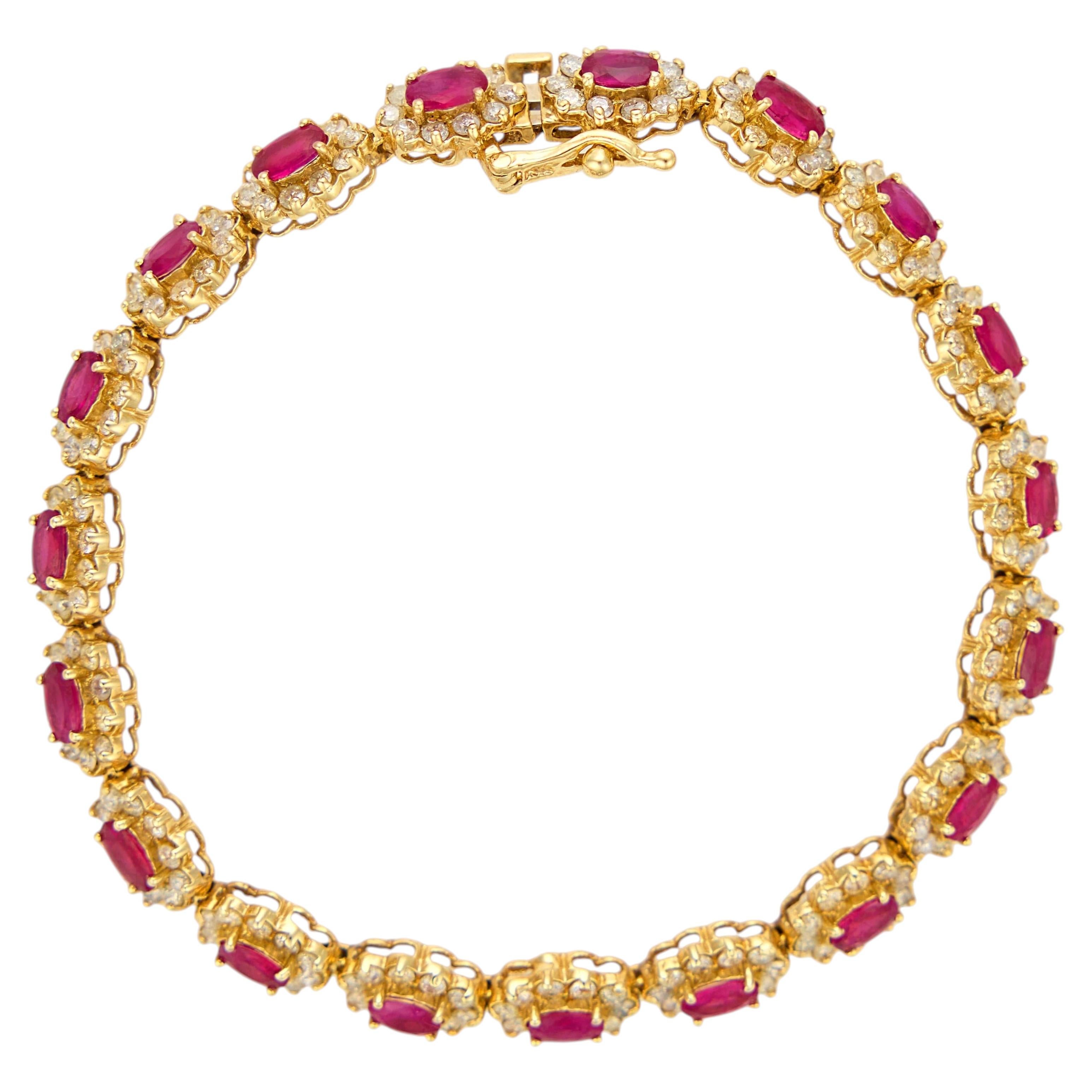 Bracciale vintage in oro giallo 14k con rubino da 7,00 carati e diamanti