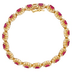 Bracelet vintage en or jaune 14 carats, orné d'un rubis de 7,00 carats et de diamants