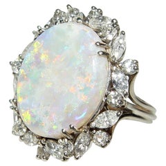 Vintage 7.00CT(Est). Opale australiano e 2.00CT(Est). Anello con diamante 14K
