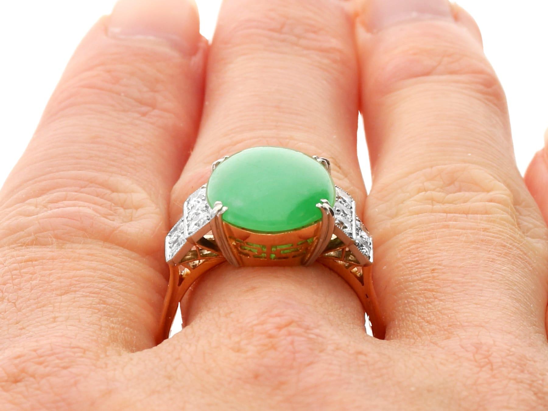 Vintage 7.02ct Jadeite and 0.70ct Diamond 22k Yellow Gold Dress Ring For Sale 5