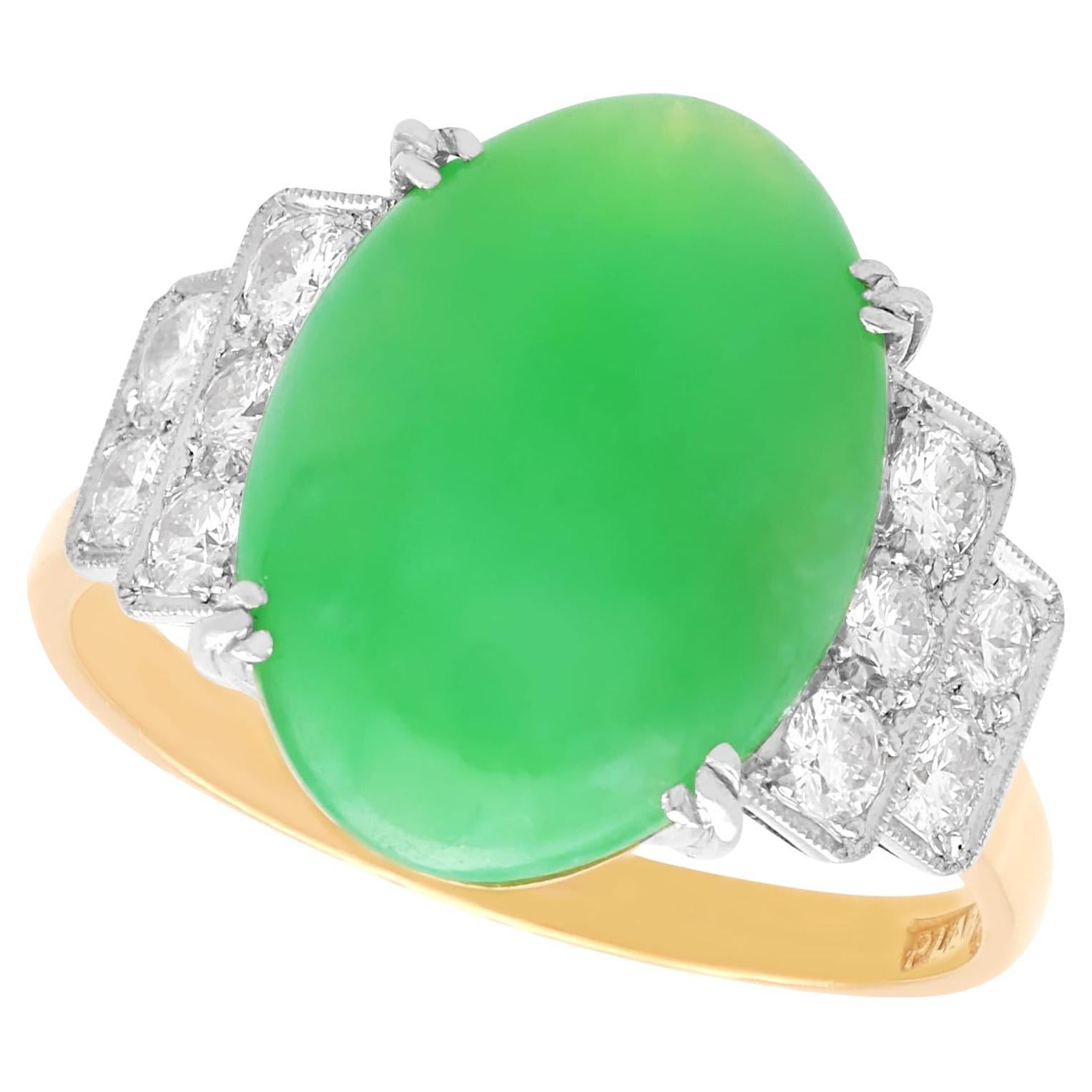 Vintage 7.02ct Jadeite and 0.70ct Diamond 22k Yellow Gold Dress Ring For Sale