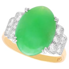 Vintage 7.02ct Jadeite and 0.70ct Diamond 22k Yellow Gold Dress Ring