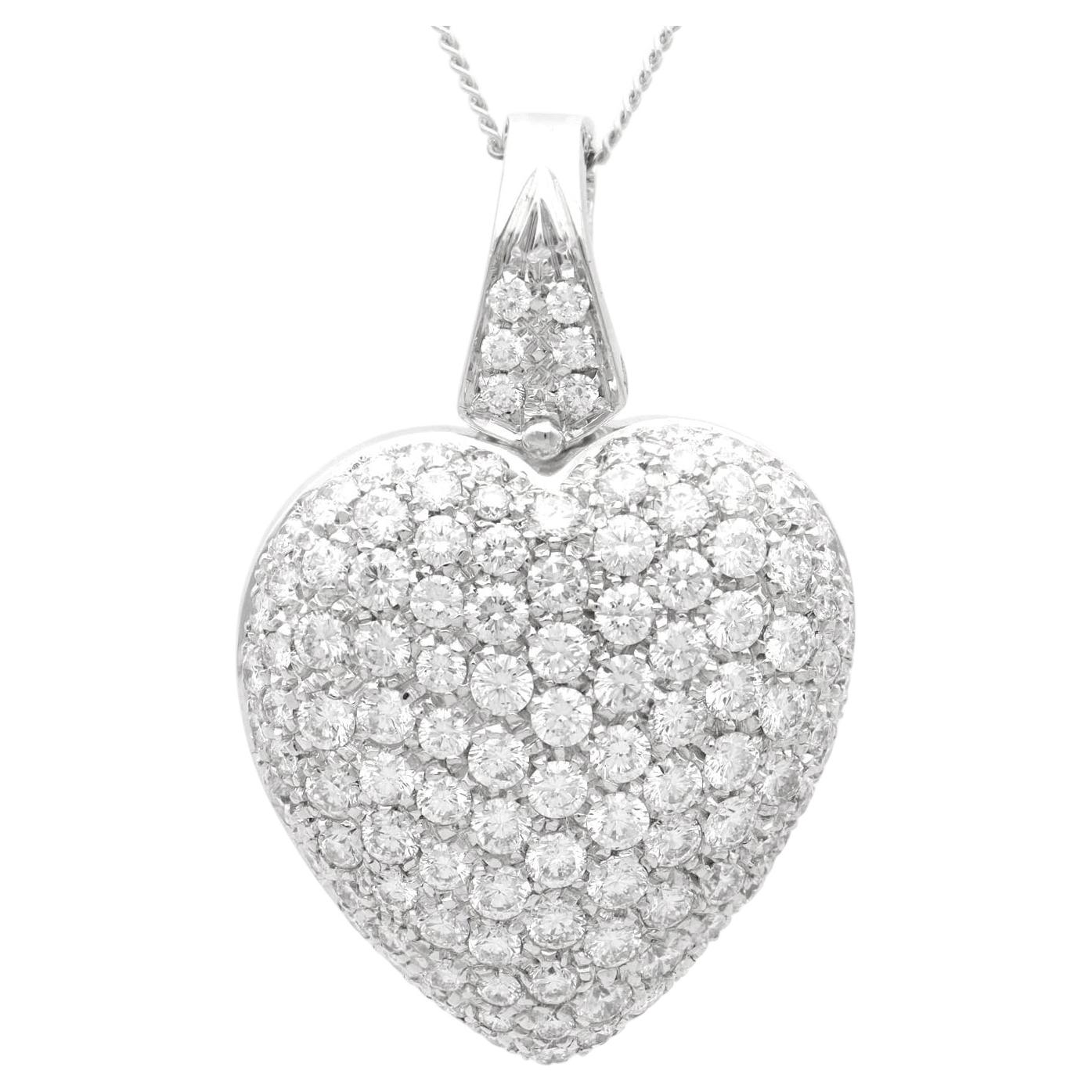 Vintage 7.03 Carat Diamond and 18k White Gold Heart Pendant Circa 1990