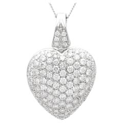 Vintage 7.03 Carat Diamond and 18k White Gold Heart Pendant Circa 1990