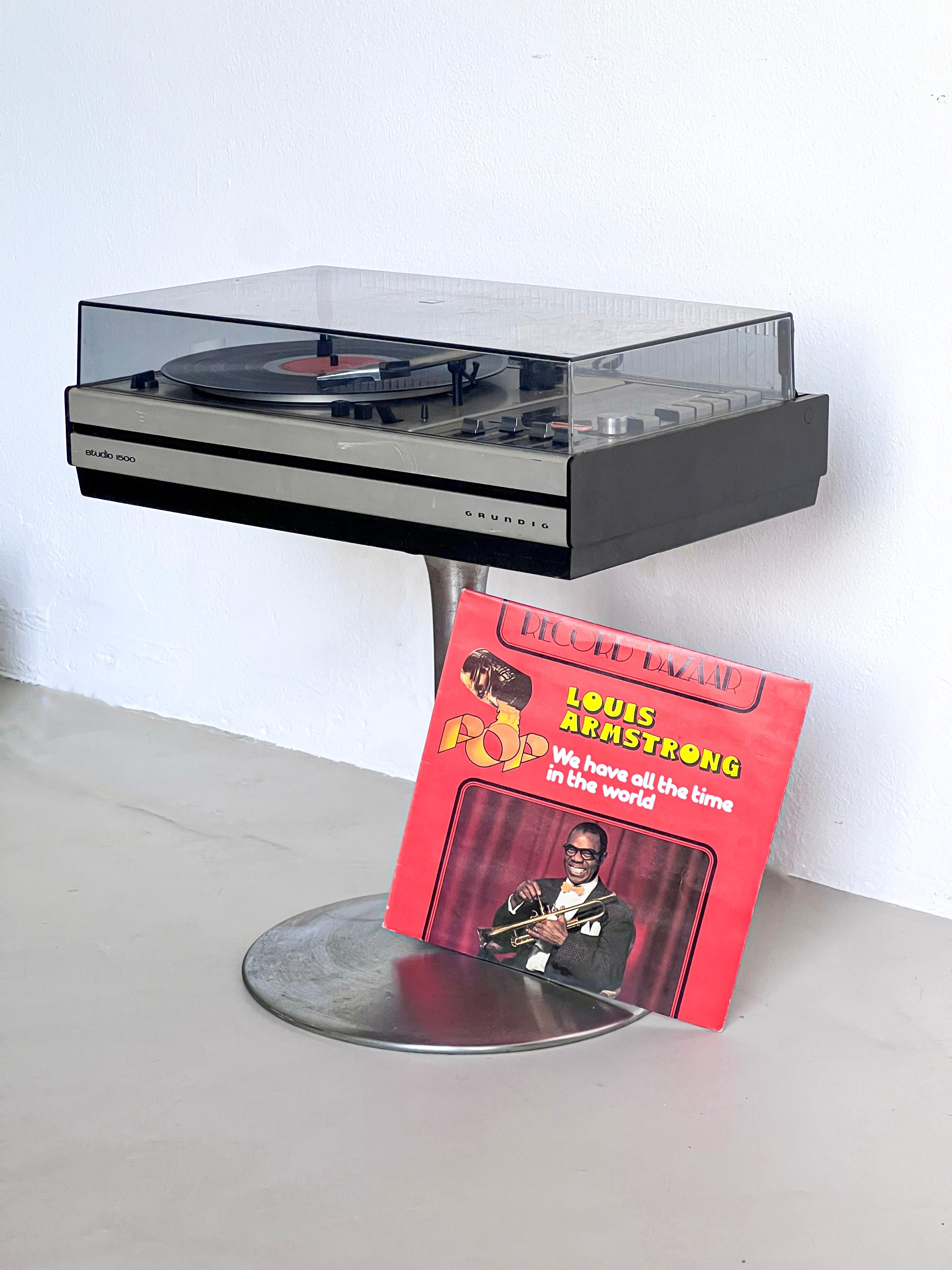 Metal Vintage 70s Atomic Era Space Age Grundig Studio 1500 Turntable on Aluminum Stand