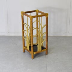 Vintage 70s Bamboo & Rattan Umbrella Stand