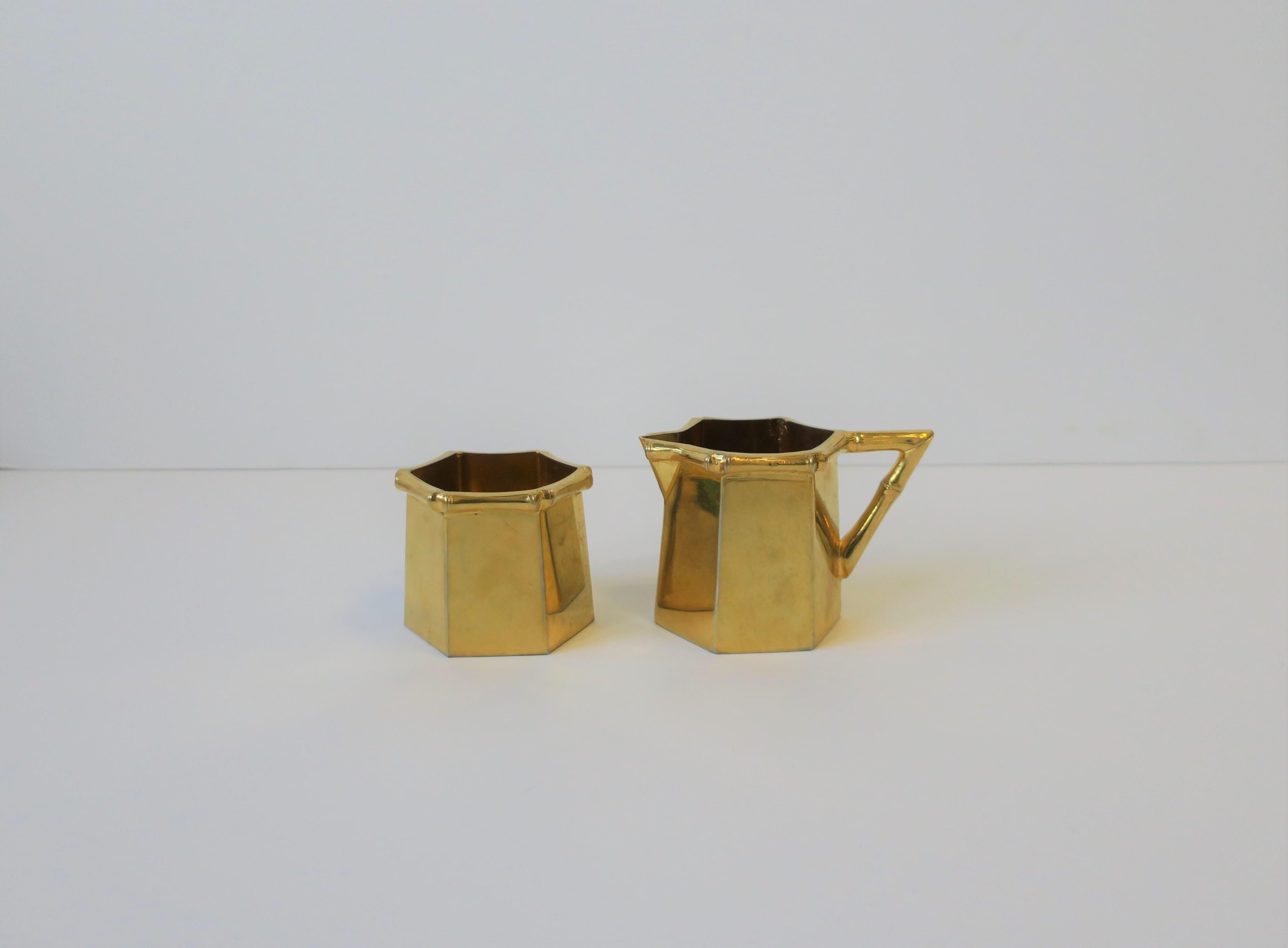 Plated 1970s Brass Bamboo Creamer and Sugar Set in the Hollywood Regency Style