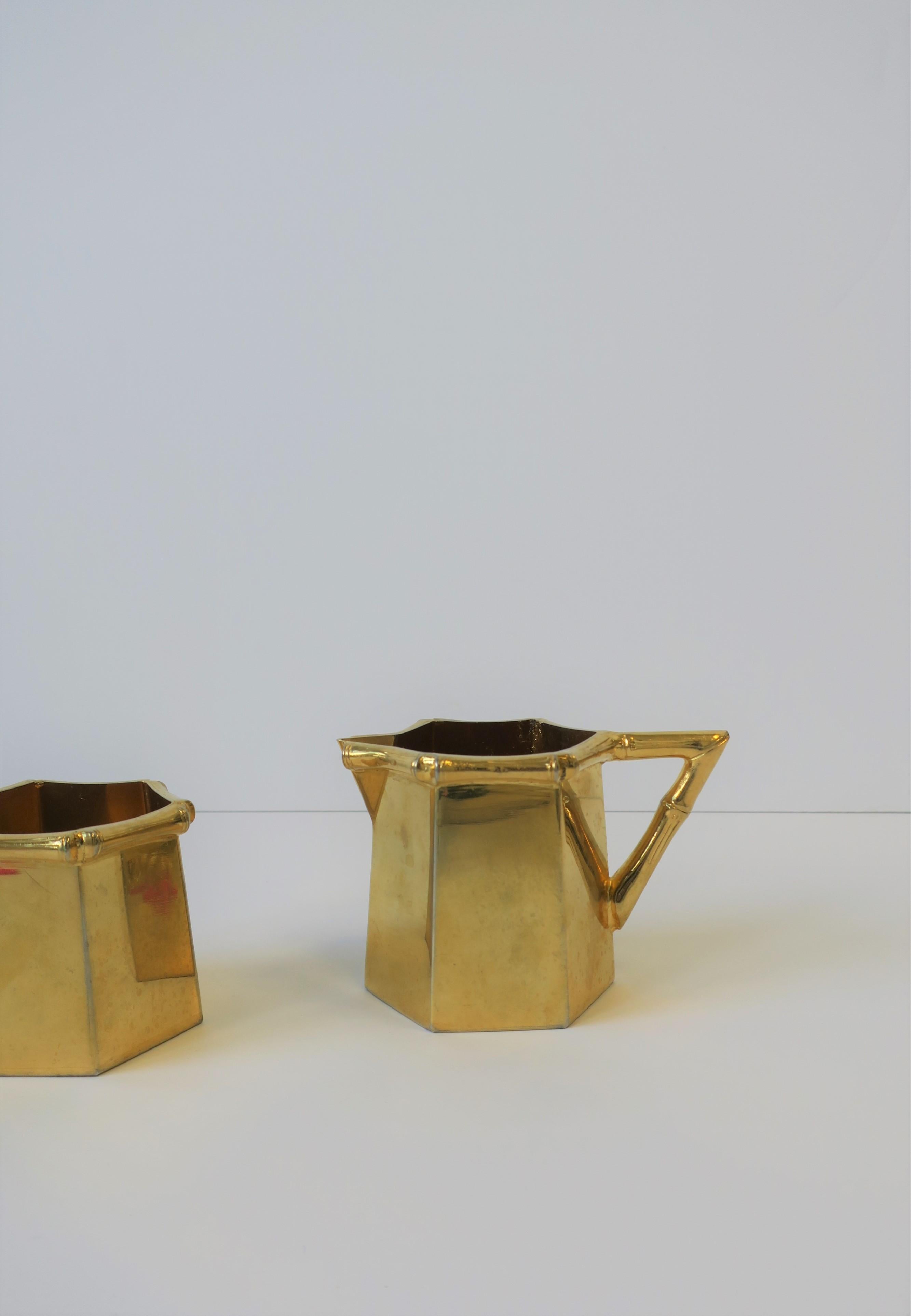 Metal 1970s Brass Bamboo Creamer and Sugar Set in the Hollywood Regency Style
