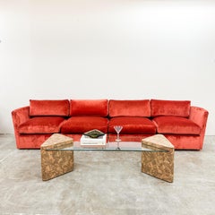 Vintage 70s Burnt Orange Stripe Sectional Sofa Modular Sofa