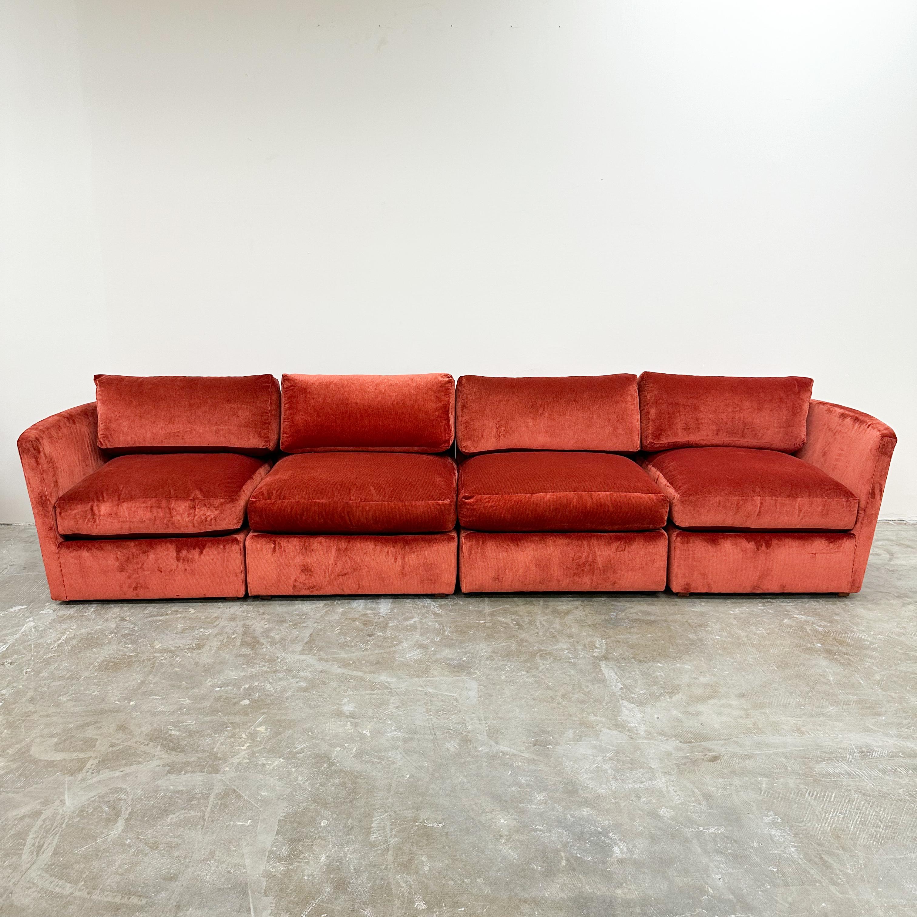 Unknown Vintage 70s Burnt Orange Stripe Sectional Sofa Modular Sofa  For Sale