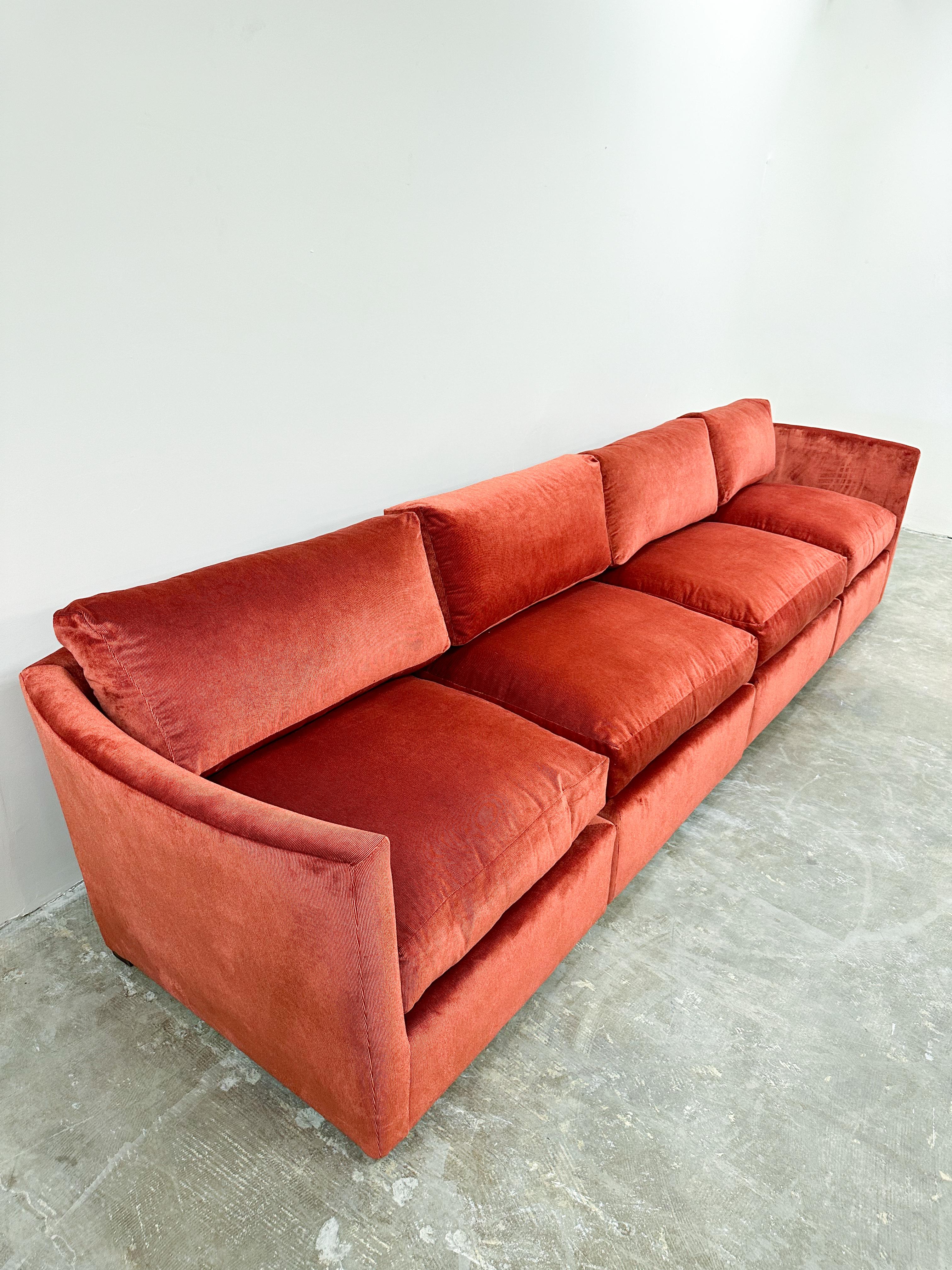 Vintage 70s Burnt Orange Stripe Sectional Sofa Modular Sofa  In Excellent Condition For Sale In Palm Desert, CA