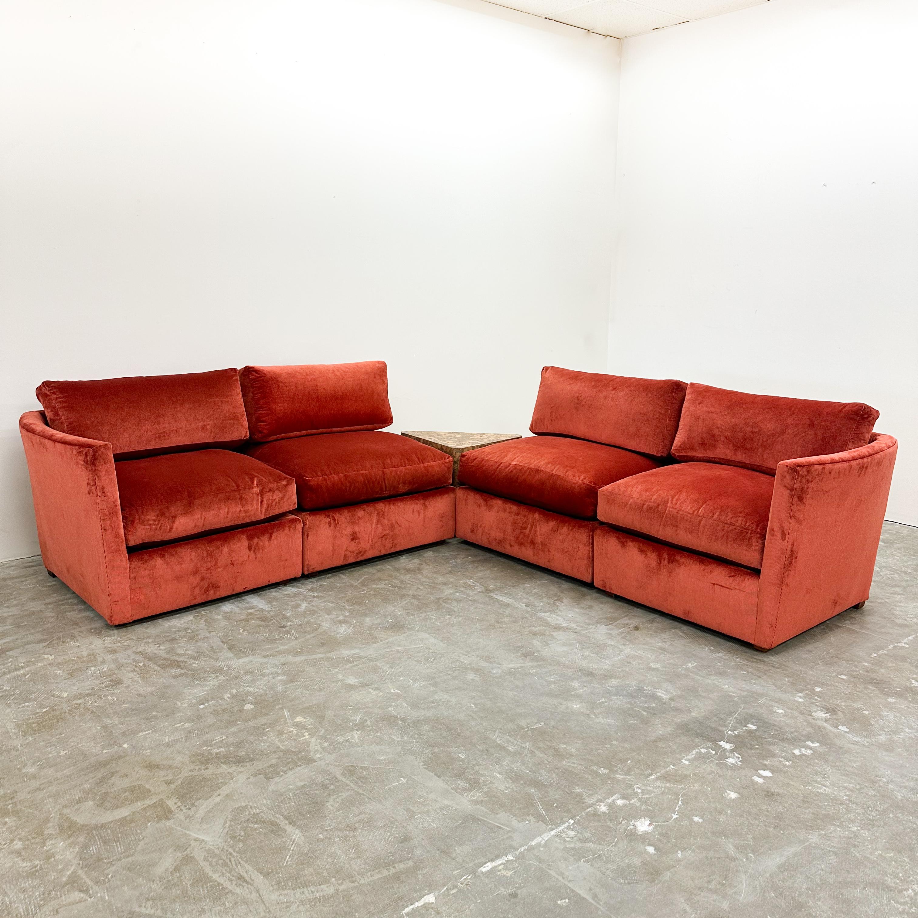 Late 20th Century Vintage 70s Burnt Orange Stripe Sectional Sofa Modular Sofa  For Sale