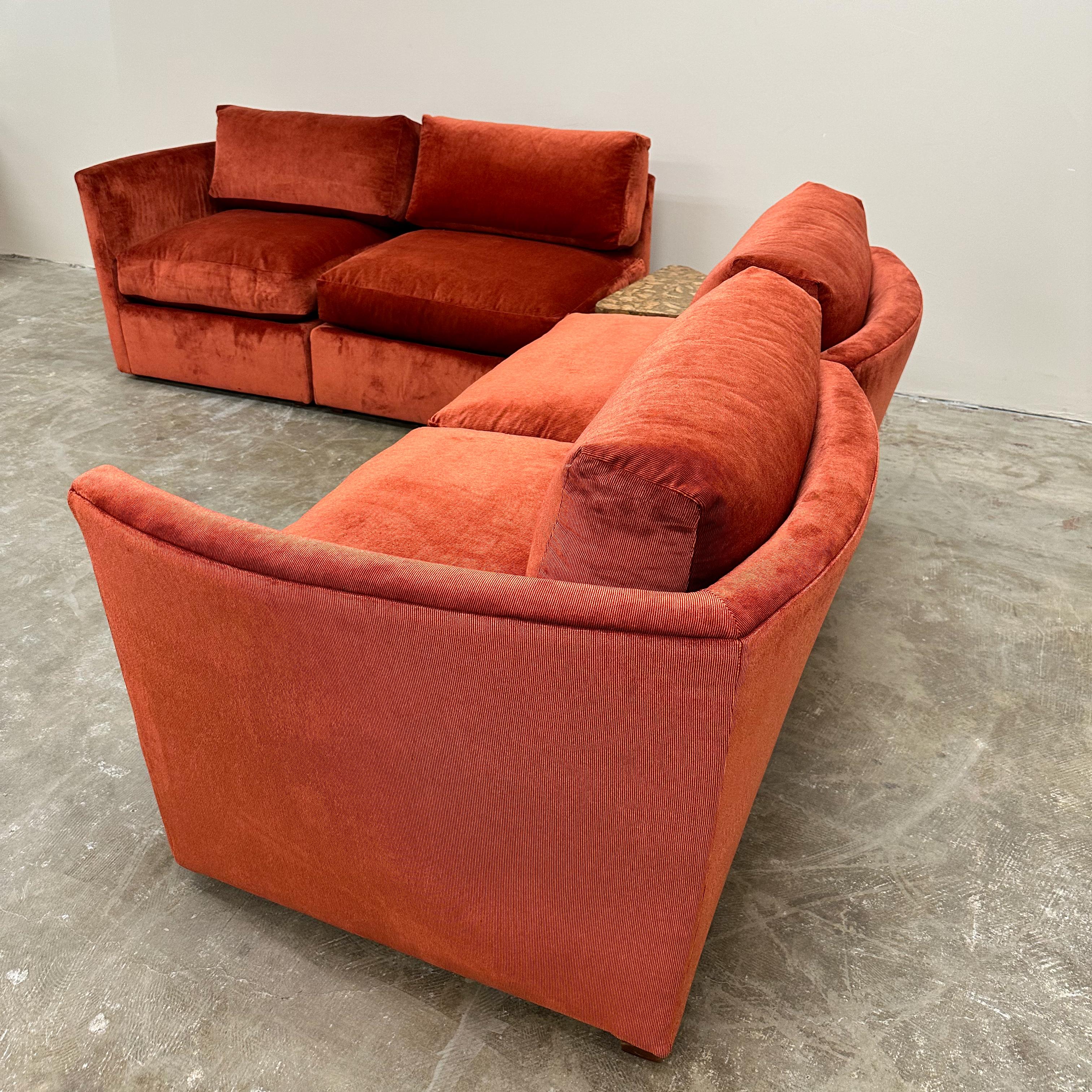 Velvet Vintage 70s Burnt Orange Stripe Sectional Sofa Modular Sofa  For Sale