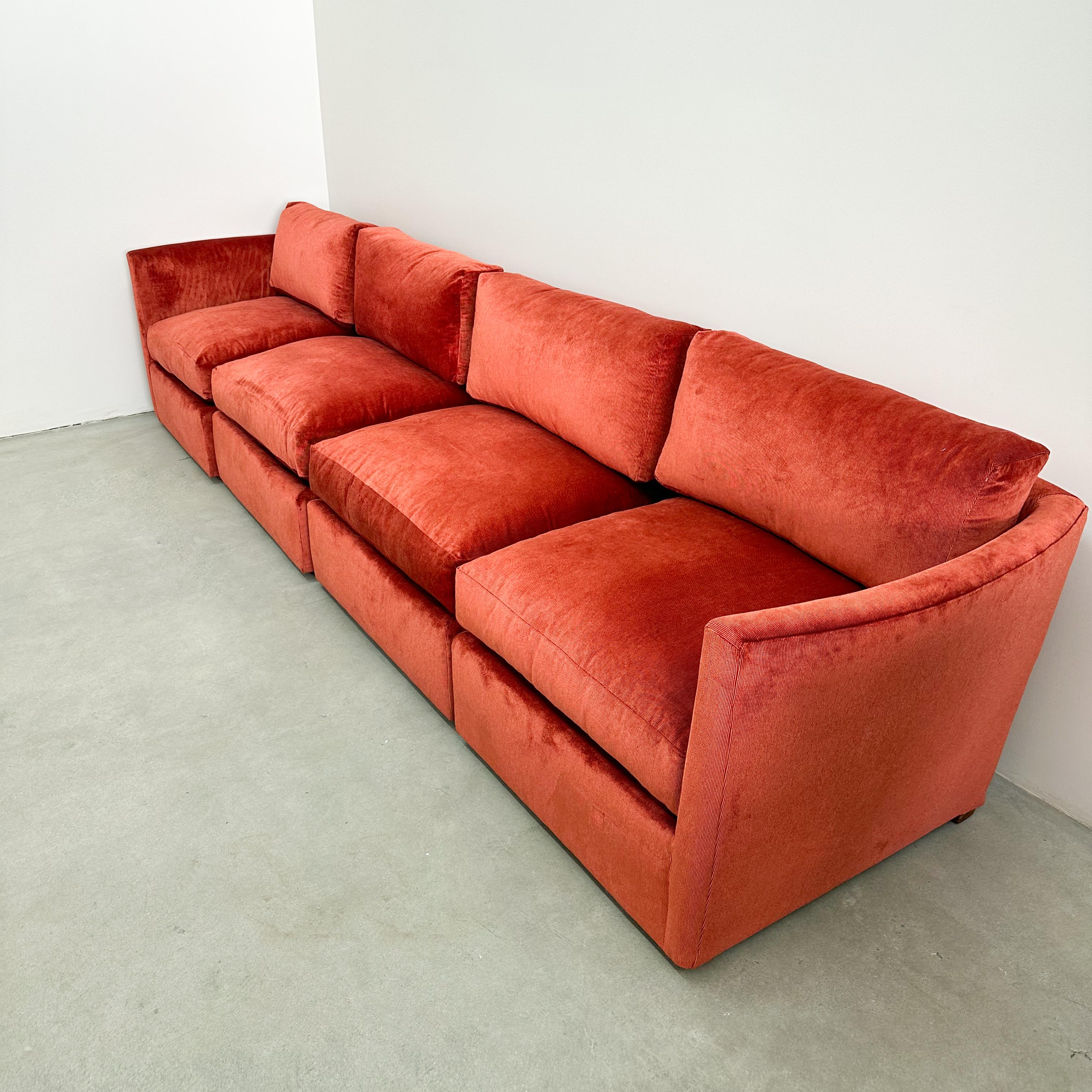 Vintage 70s Burnt Orange Stripe Sectional Sofa Modular Sofa  For Sale 1