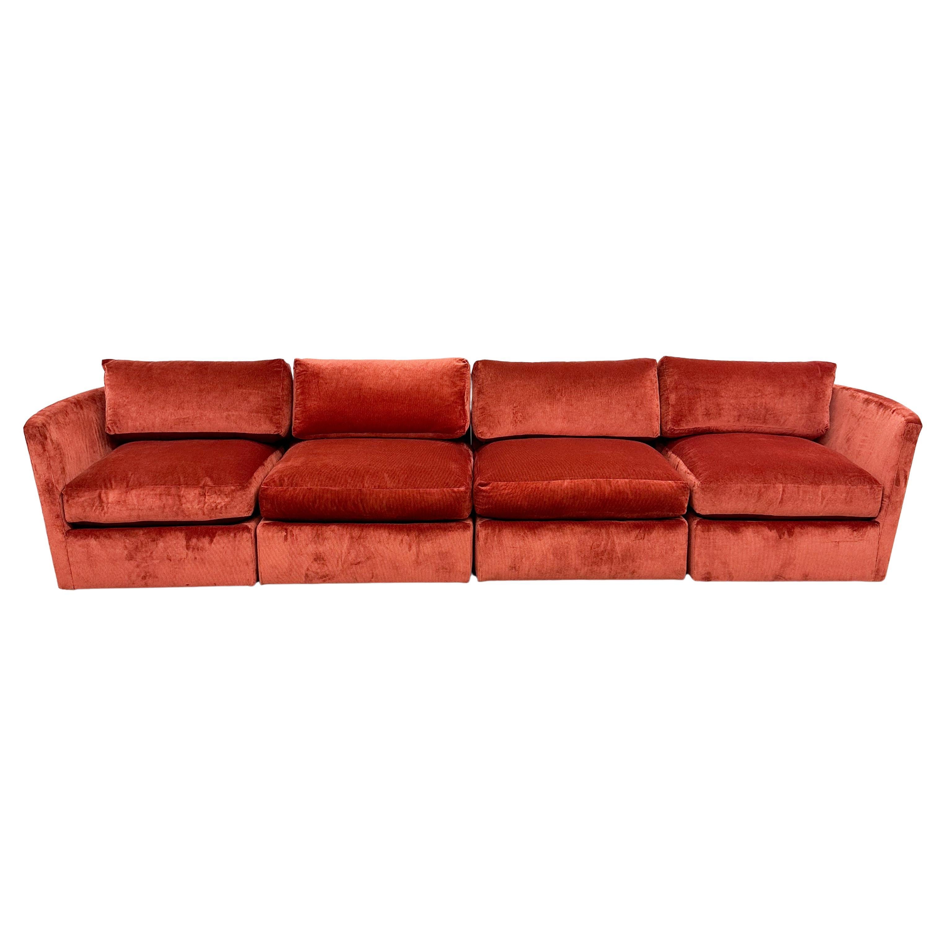 Vintage 70s Burnt Orange Stripe Sectional Sofa Modular Sofa  For Sale