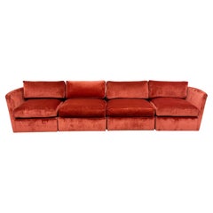 Vintage 70s Burnt Orange Stripe Sectional Sofa Modular Sofa