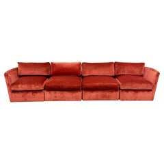 Vintage 70s Burnt Orange Stripe Sectional Sofa Modular Sofa 