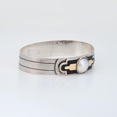 Vintage 70s Cartier Bracelet Sterling Silver 18k Gold Mabe Pearl Signed Jewelry