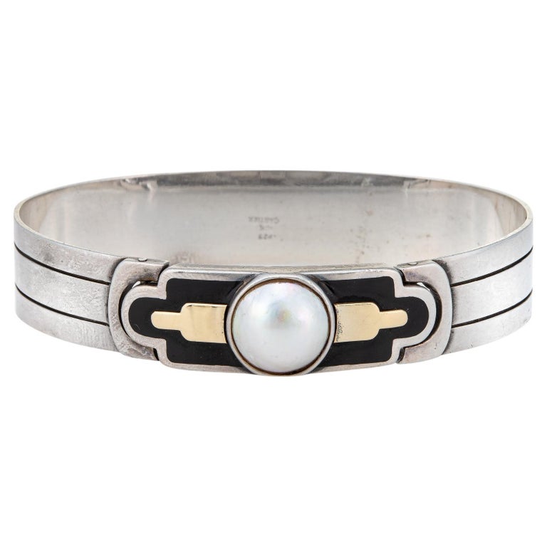 Vintage 70s Cartier Bracelet Sterling Silver 18k Gold Mabe Pearl
