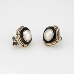 Vintage 70s Cartier Earrings Sterling Silver 18k Gold Mabe Pearl Signed Jewelry