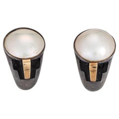 Vintage 70s Cartier Earrings Sterling Silver 18k Gold Mabe Pearl Signed Jewelry Vintage 70s Cartier Earrings Sterling Silver 18k Gold Mabe Pearl Signed Jewelry