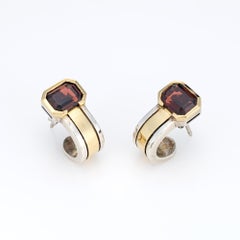 Vintage 70s Cartier Garnet Earrings Sterling Silver 18k Gold Signed Jewelry