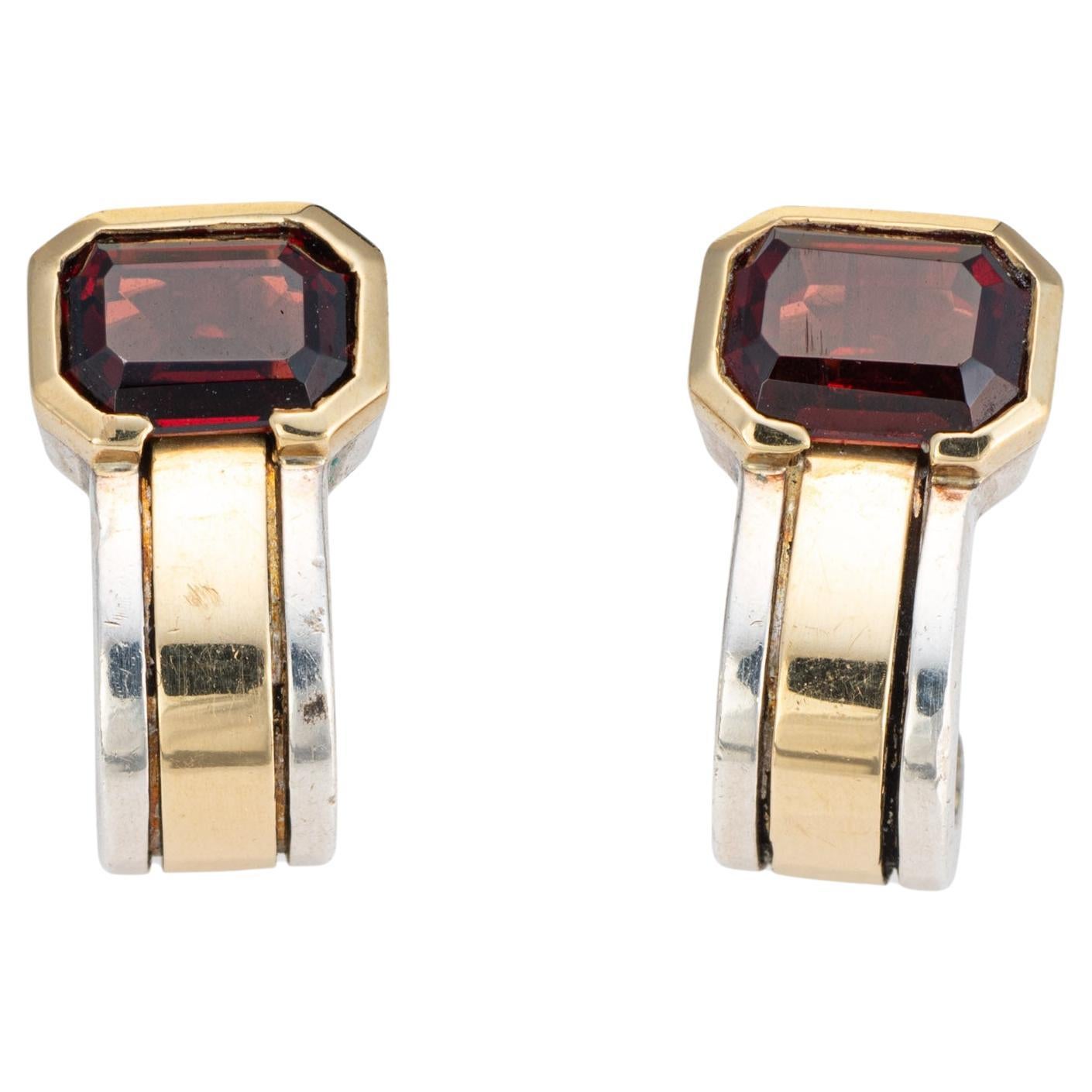 Vintage 70s Cartier Garnet Earrings Sterling Silver 18k Gold Signed Jewelry