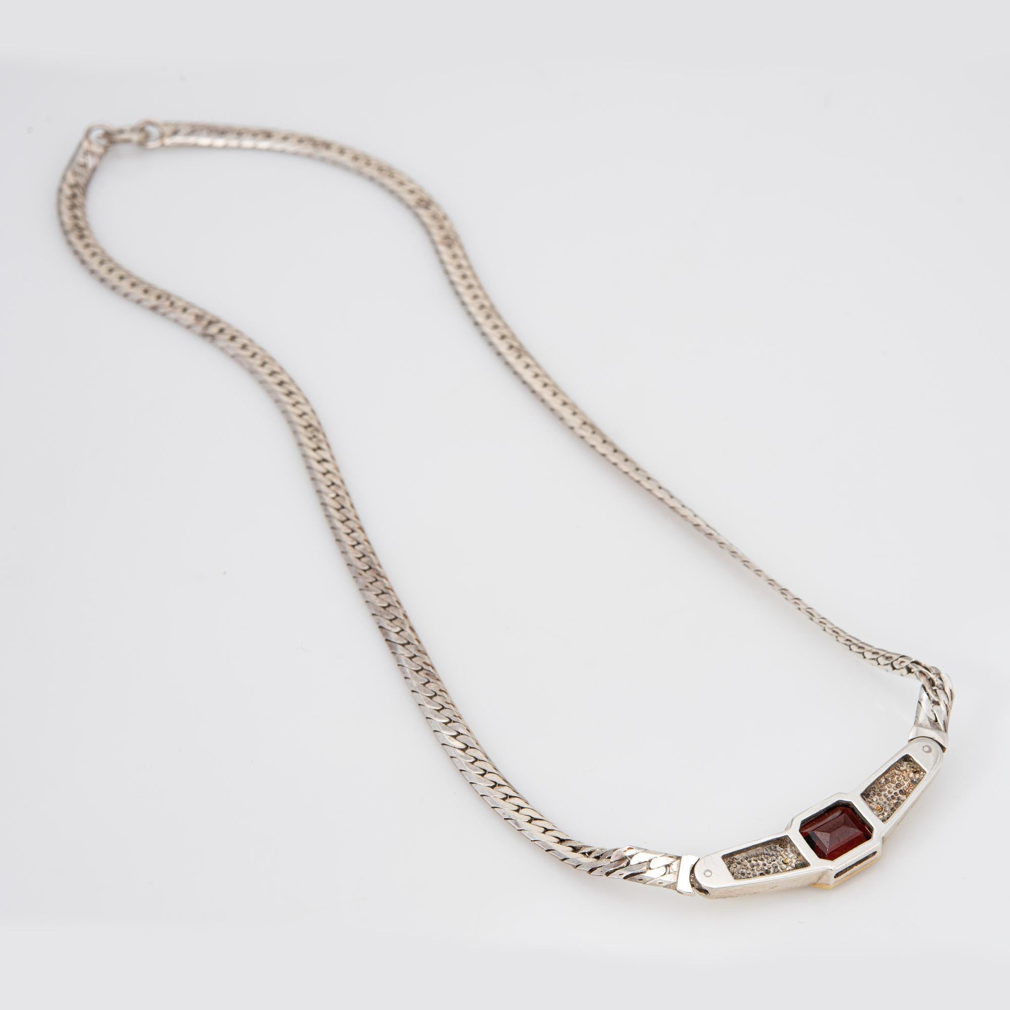 Modern Vintage 70s Cartier Garnet Necklace Sterling Silver 18k Gold Signed Jewelry 15