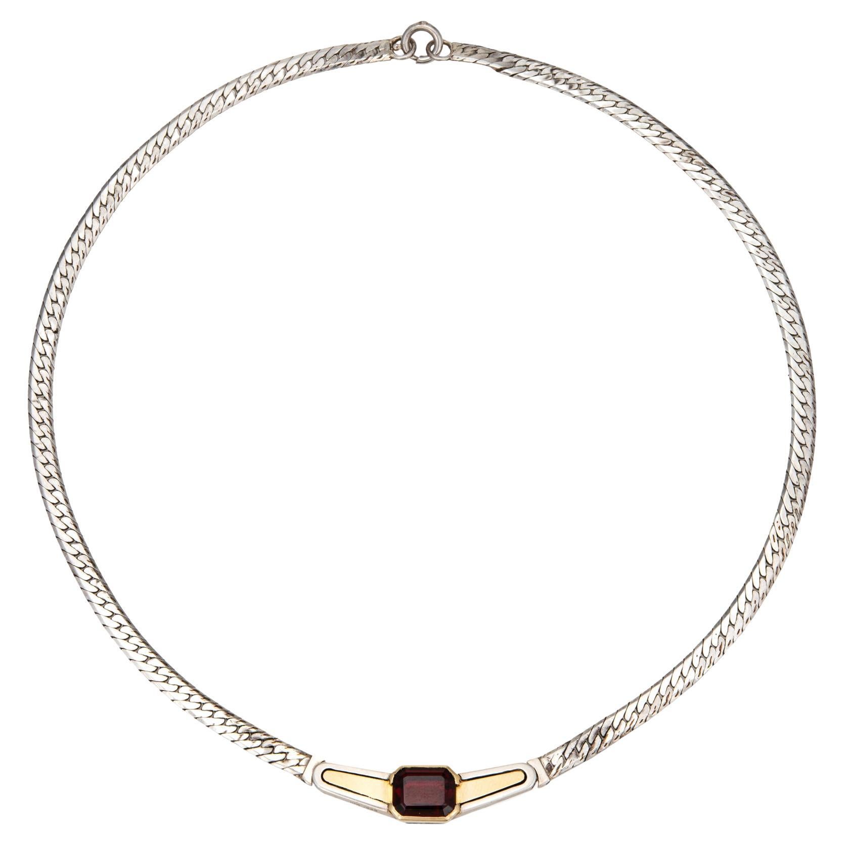 Vintage 70s Cartier Garnet Necklace Sterling Silver 18k Gold Signed Jewelry 15"
