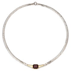 Vintage 70s Cartier Garnet Necklace Sterling Silver 18k Gold Signed Jewelry 15"
