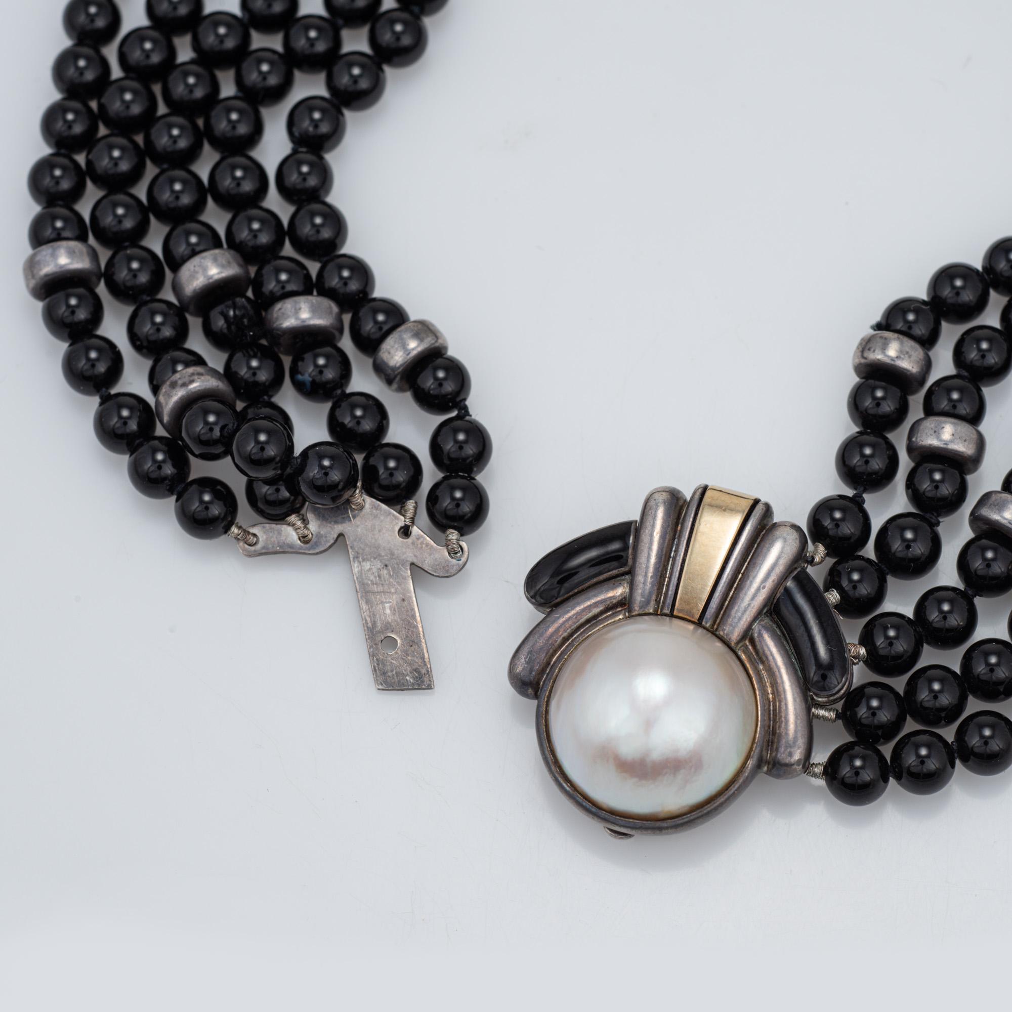 Moderno Vintage anni '70 Cartier Collana Choker Onice Argento 18k Oro Mabe Perla in vendita