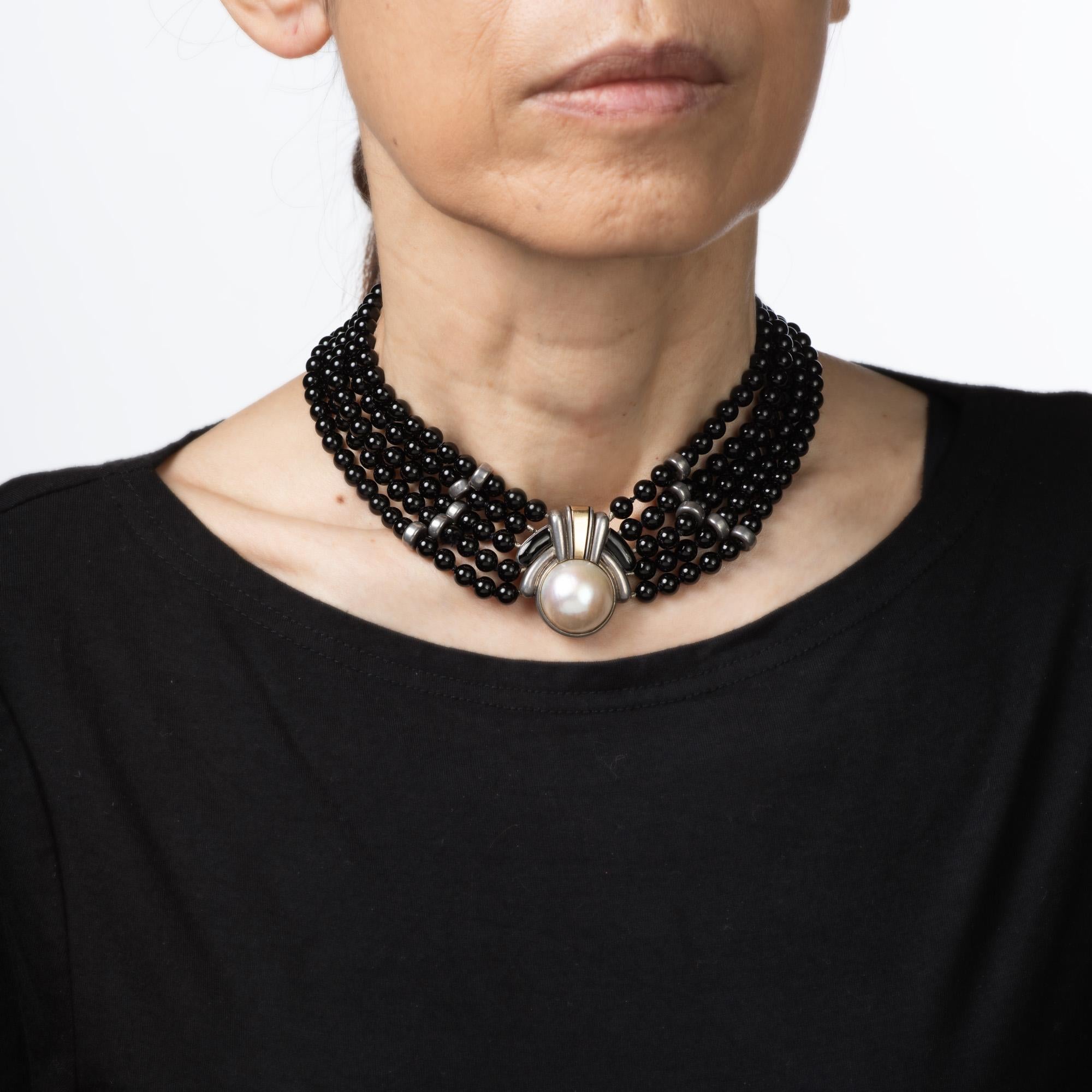 Perlina Vintage anni '70 Cartier Collana Choker Onice Argento 18k Oro Mabe Perla in vendita