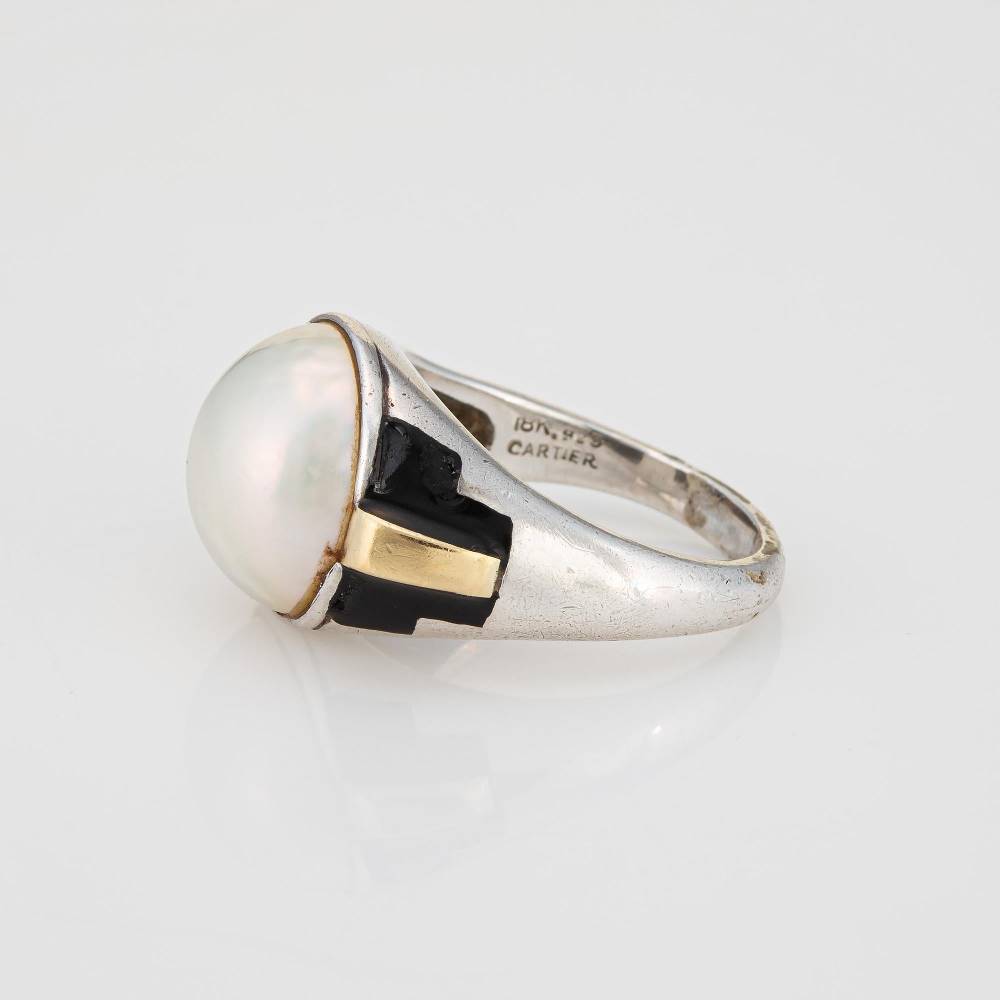 Round Cut Vintage 70s Cartier Ring 6.5 Sterling Silver 18k Gold Mabe Pearl Signed Jewelry