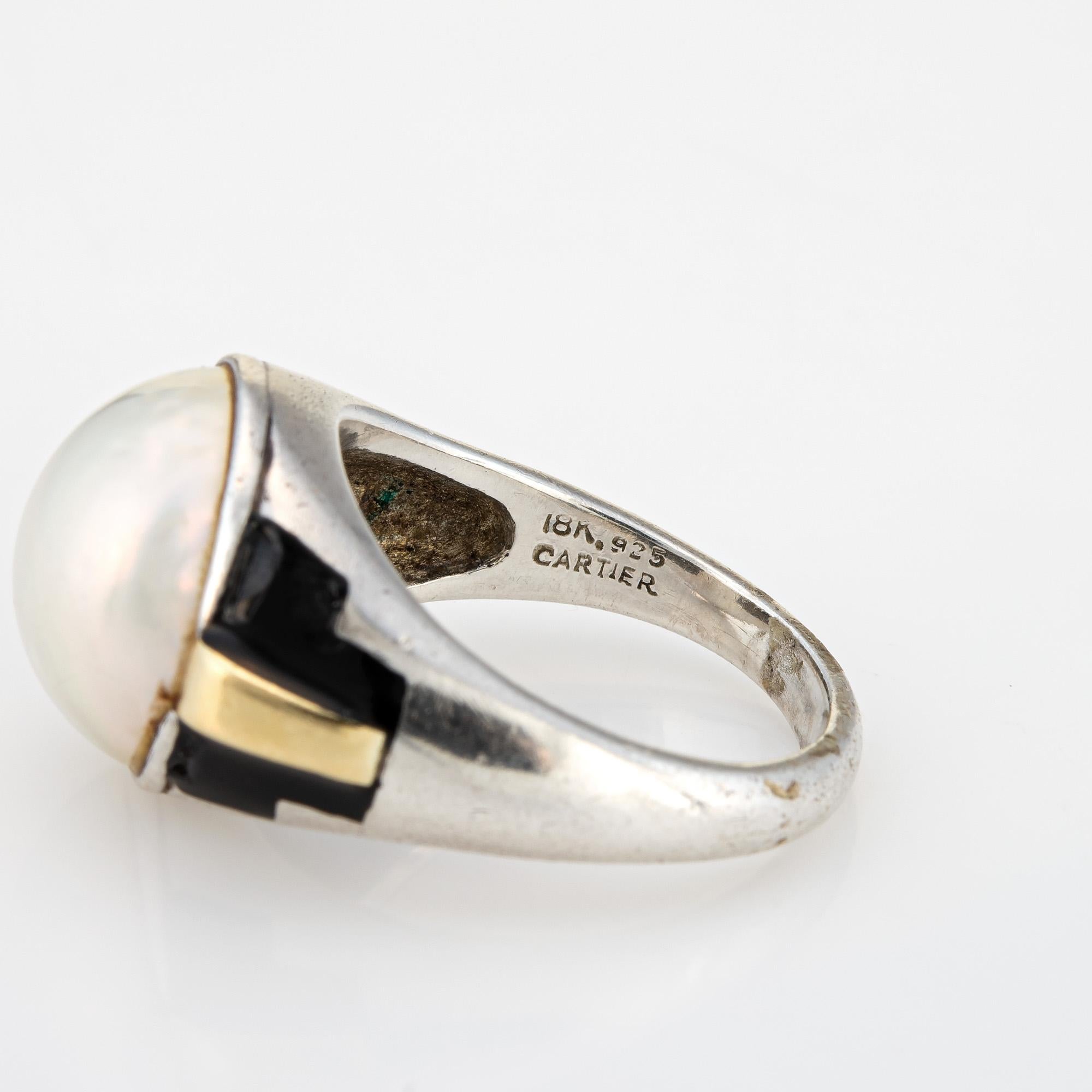 Vintage 70er Jahre Cartier Ring 6,5 Sterlingsilber 18k Gold Mabe Perle Signiert Schmuck 1