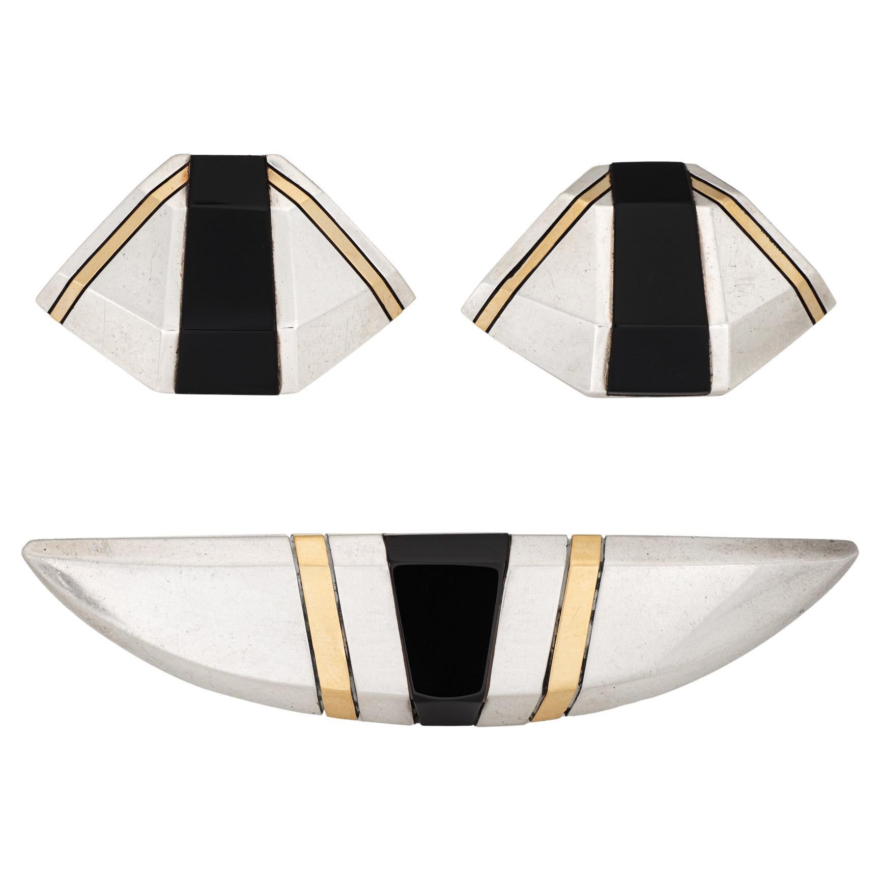 Set di orecchini Cartier vintage anni '70 Spilla in argento sterling e oro 18k Gioielli firmati