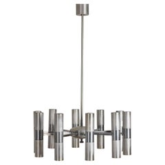 Vintage 70's Chandelier in Chromed Metal Italian Design