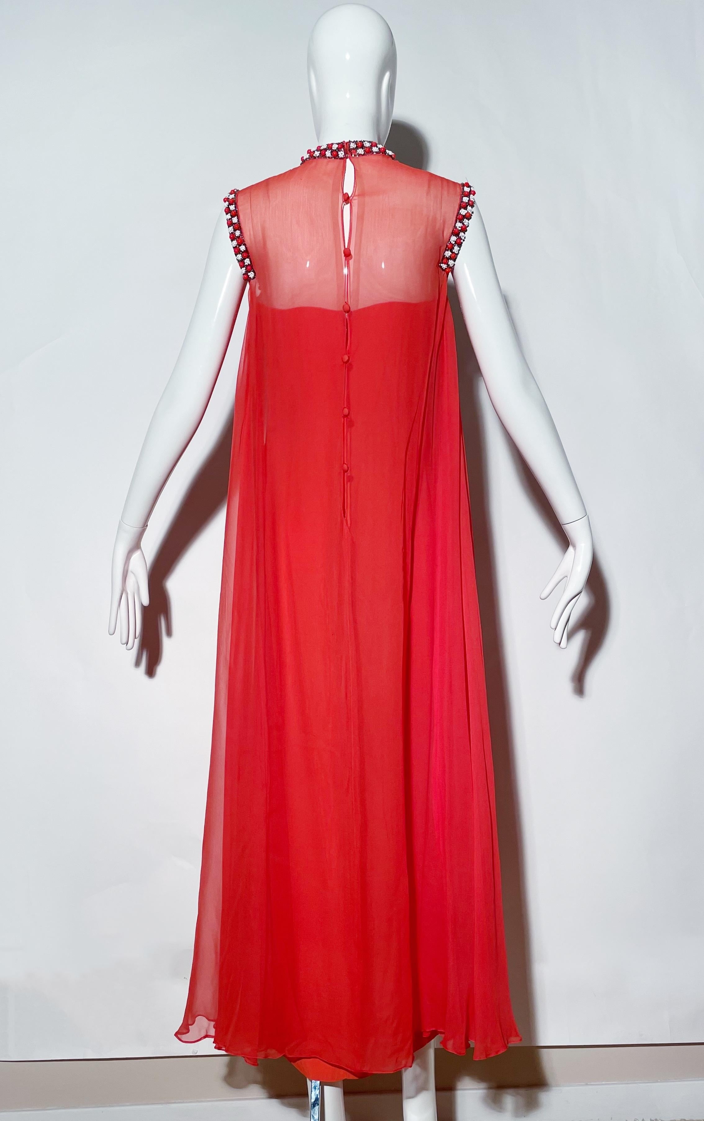 Vintage 70s Coral Beaded Gown For Sale 2