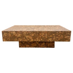 Vintage 70s Cork Rectangle Pedestal Coffee Table MCM Retro Burl wood Postmodern