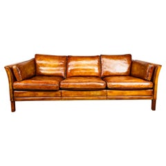 Used 70s Danish Mogens Hansen Patinated Light Tan 3 Seater Leather Sofa #692