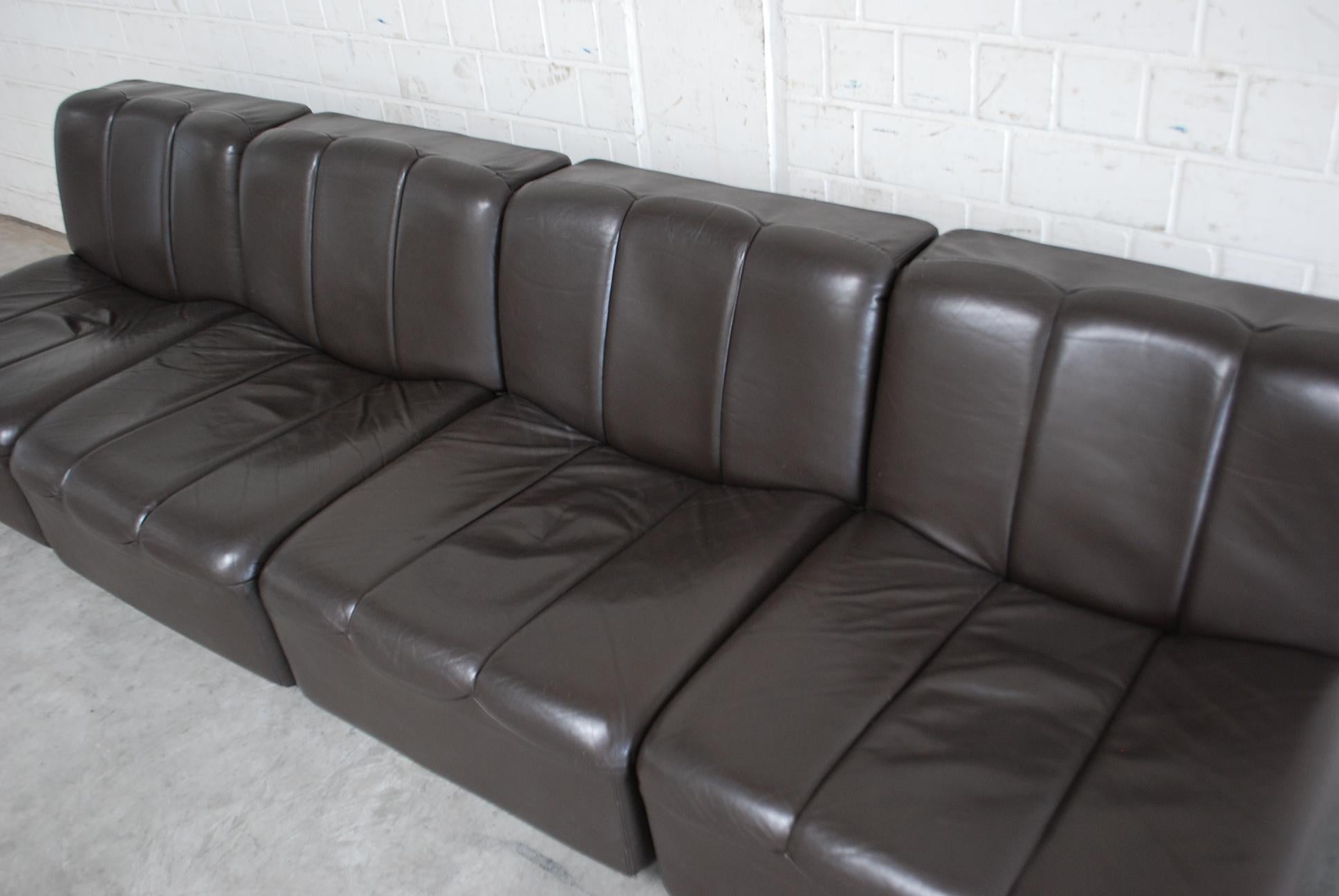 Vintage 1970s Design German Modul Brown Leather Sofa 4