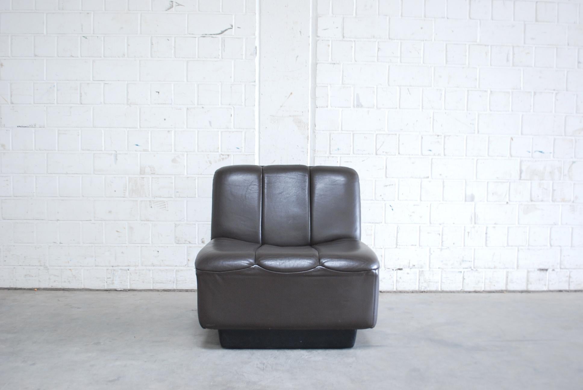 Plastic Vintage 1970s Design German Modul Brown Leather Sofa