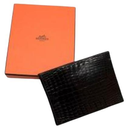 Vintage 70s Ebene Lisse Crocodile Bi-Fold Wallet For Sale