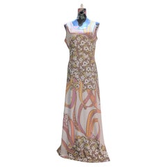 Vintage  EMILIO PUCCI Pink Pastel Flower Print Long Silk Dress